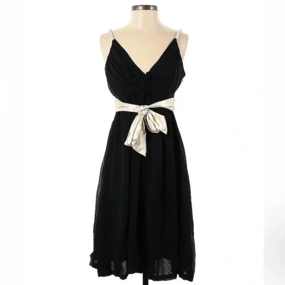 Vintage BCBGMAXAZRIA Y2K 100% Silk Cream Beaded Straps Cocktail Dress Size 2 XS